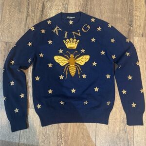 Dolce & Gabbana Navy Sweater with Gold Bee Design